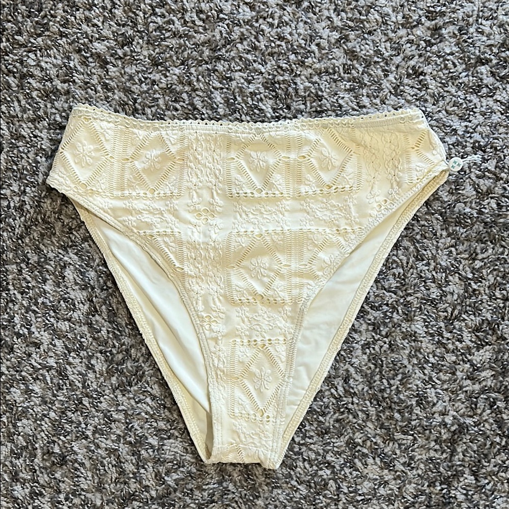 Frannies Cream Lace High-Waisted Swim Bikini Bottoms Size Large